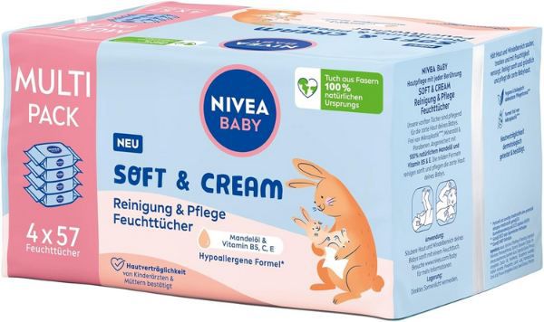 👶 4 x 57er Pack NIVEA BABY Soft & Cream Feuchttücher ab 5,55€ (statt 10€)