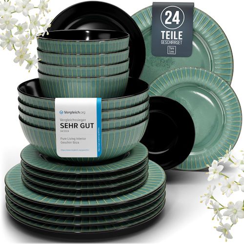 🍽️ Pure Living Steingut Geschirrset Tokyo, 24-tlg. für 49,95€ (statt 100€)