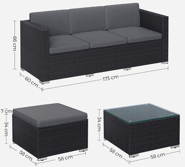 SONGMICS Gartenmöbel Set mit Glastisch für 248,99€ (statt 300€)