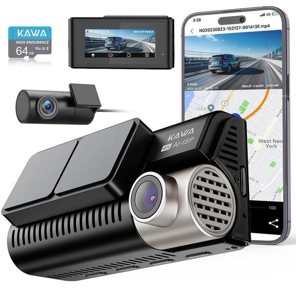 KAWA D11 AI-ISP 4K Dual Dashcam mit GPS, WLAN & 64GB SD Karte für 89,99€ (statt 130€)