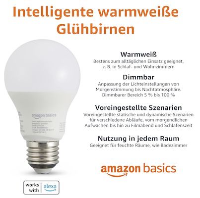 💡 Amazon Basics smarte A60 LED Glühbirne für 8,49€ (statt 10€)