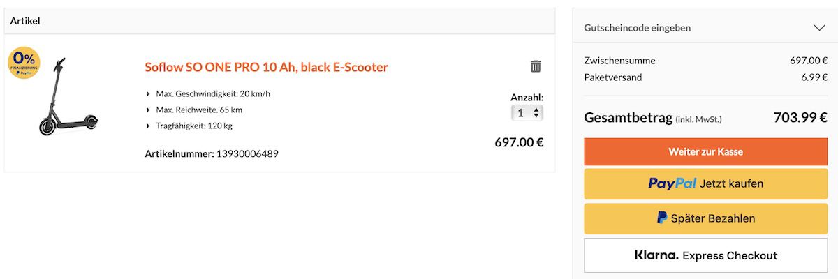 🆒🛴 Soflow SO One Pro E Scooter mit 65 km Reichweite für 704€ (statt 846€)