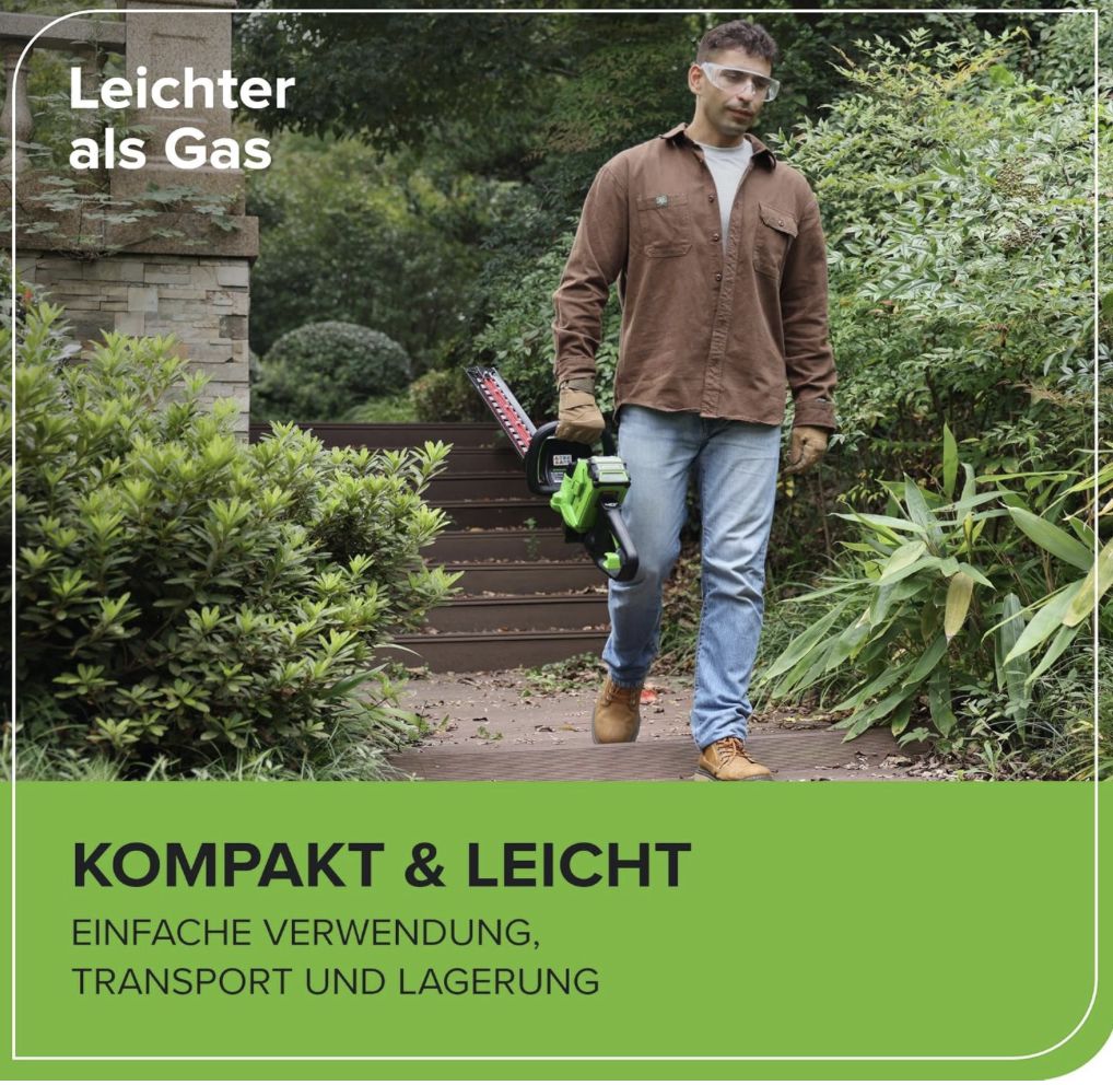 👨🏻‍🌾🏡 Greenworks Akku Heckenschere mit 66cm für 118,99€ (statt 140€)