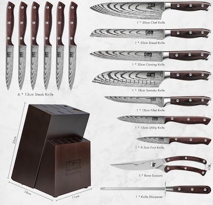 🔪 SHAN ZU 16 tlg. Japanisches Küchenmesser Set für 129,99€ (statt 145€)