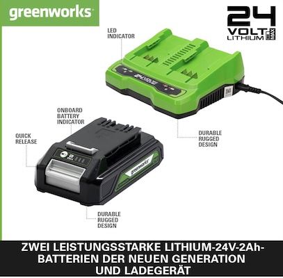 ⚡🔋 Greenworks GSK24B2X   2x 24V Akkus & Doppelladergerät für 84,99€ (statt 100€)