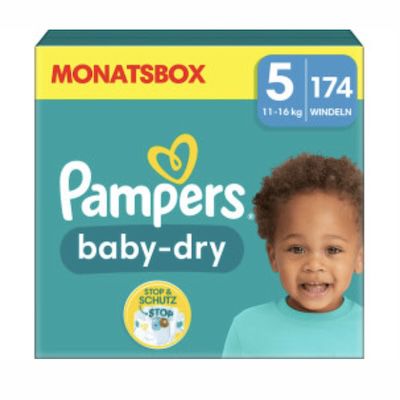 👶🛏️ 174 Windeln Pampers Baby-Dry Größe 5 (11kg – 16kg) für 41,77€ (statt 54€)