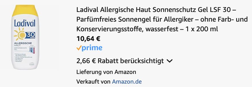 ☀️ 200ml Ladival Allergische Haut Sonnenschutz Gel LSF 30 ab 10,64€ (statt 15€)