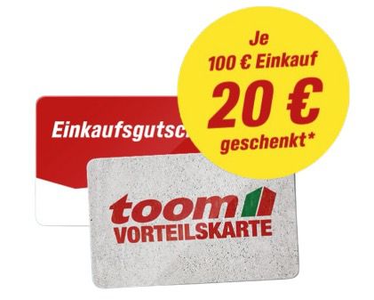 🪛 Toom Baumarkt: Je 100€ Einkaufswert einen 20€ Gutschein gratis ➡️ am 1. & 2. Oktober