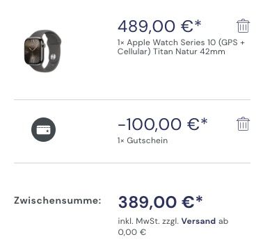 🔥 Apple Watch Series 10 (GPS + Cellular, 42mm) mit Titangehäuse für 389€ (statt 474€) 🔥 Apple Watch Series 10 (GPS + Cellular, 42mm) mit Titangehäuse für 389€ (statt 474€)