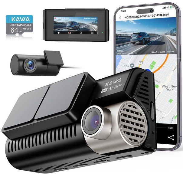 KAWA D11 AI ISP 4K Dual Dashcam mit GPS, WLAN & 64GB SD Karte für 89,99€ (statt 130€)