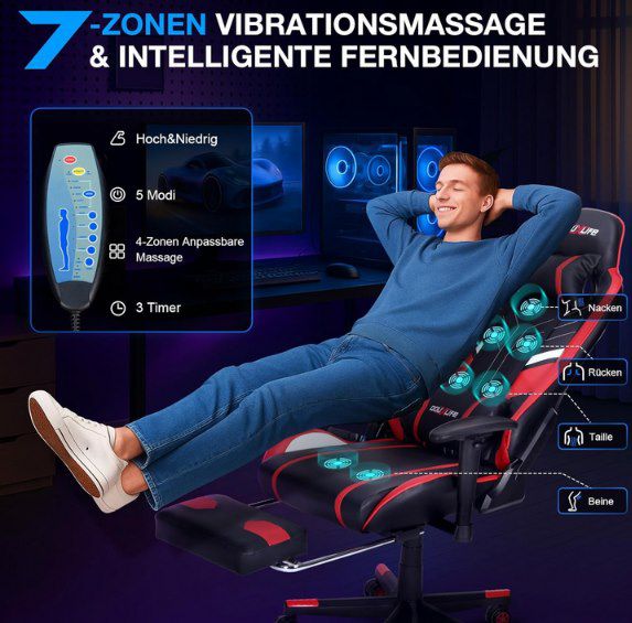 Douxlife Gaming Stuhl mit 7 Punkt Massage Funktion für 108,79€ (statt 170€)