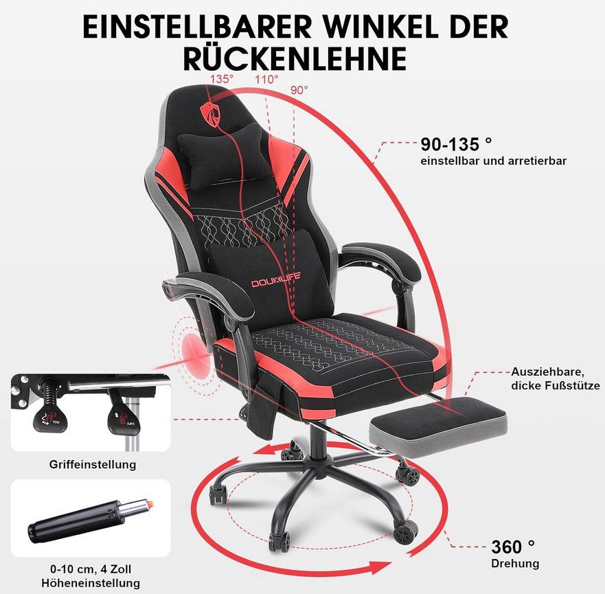 💺 Douxlife Gaming Stuhl mit Taschenfedern & Massagekissen für 84,49€ (statt 130€)