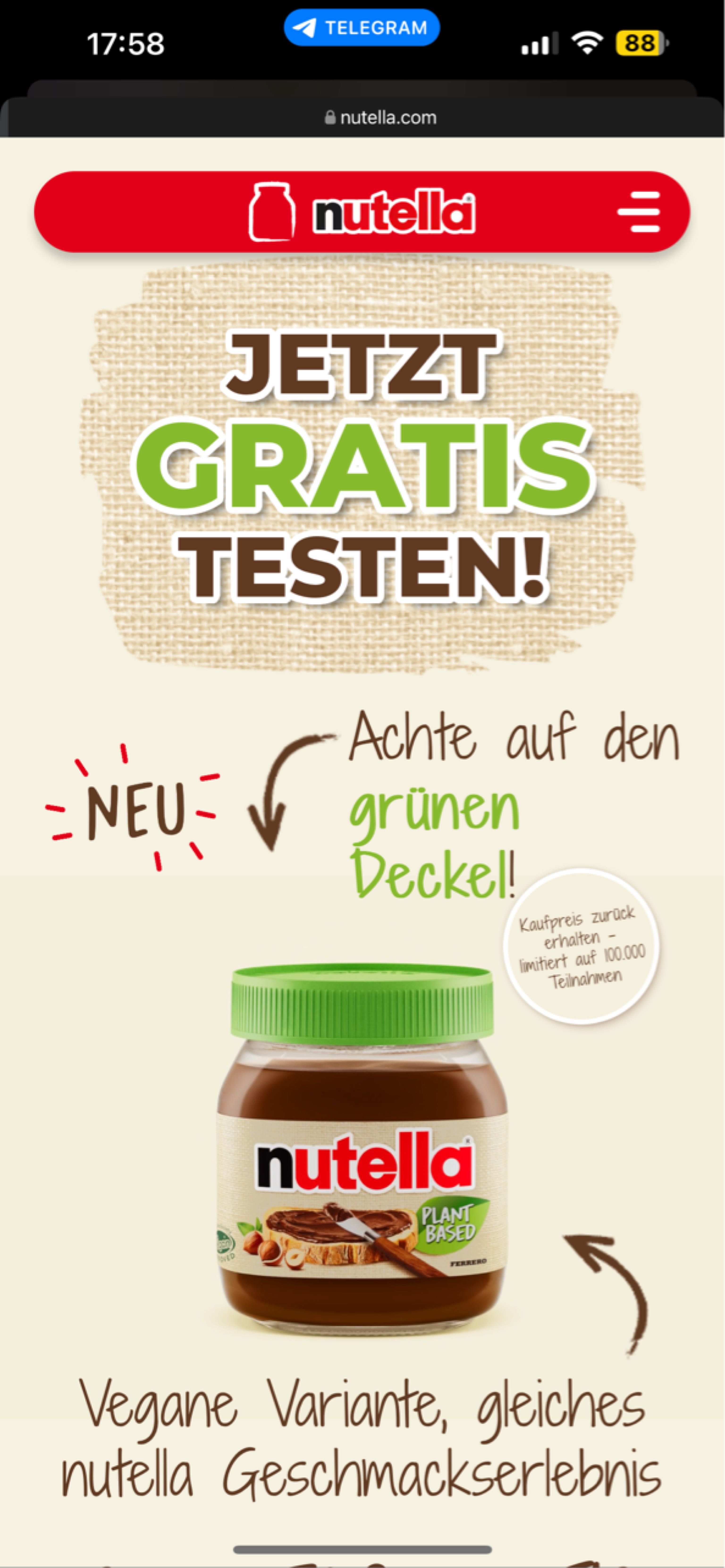 Nutella Plant Based   Nuss Nugat Creme als Aufstrich !Pirαtе Dеαls oder für leckere Rezepte   1x350g