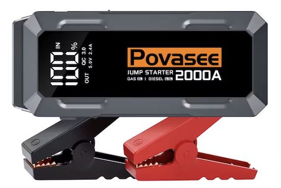 Povasee Auto Starthilfe 12V 2000A mit 3 LCD Display für 38,50€ (statt 59€)