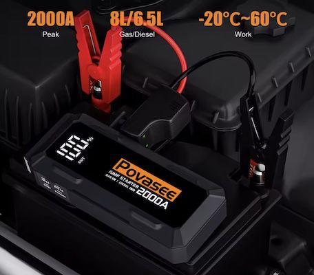 Povasee Auto Starthilfe 12V 2000A mit 3 LCD Display für 38,50€ (statt 59€)