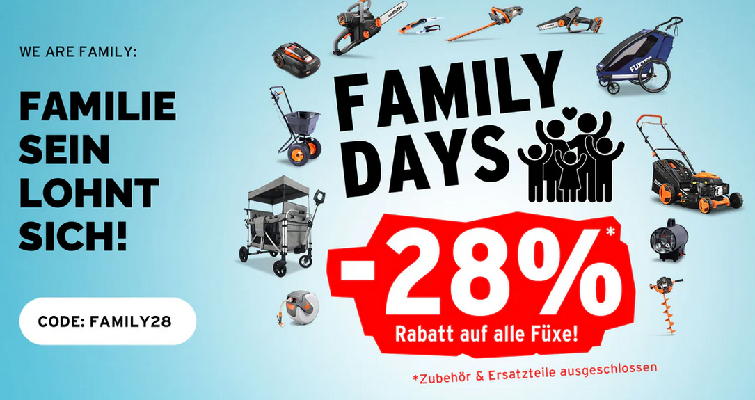 Fuxtec Family Days: 28% Rabatt auf ALLES   z.B. FX CT500 Bollerwagen für 112,18€ (statt 129€)