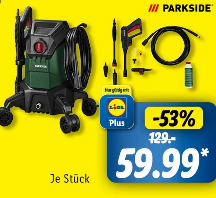 💥🙀 Parkside PHDF 150 A1 Hochdruckreiniger max. 100 Bar für 59,99€ (statt 135€)