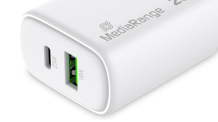 Mediarange Ladegerät 25 Watt GaN 1x USB A + 1x USB C 2 Geräte für 8€ (statt 11€)