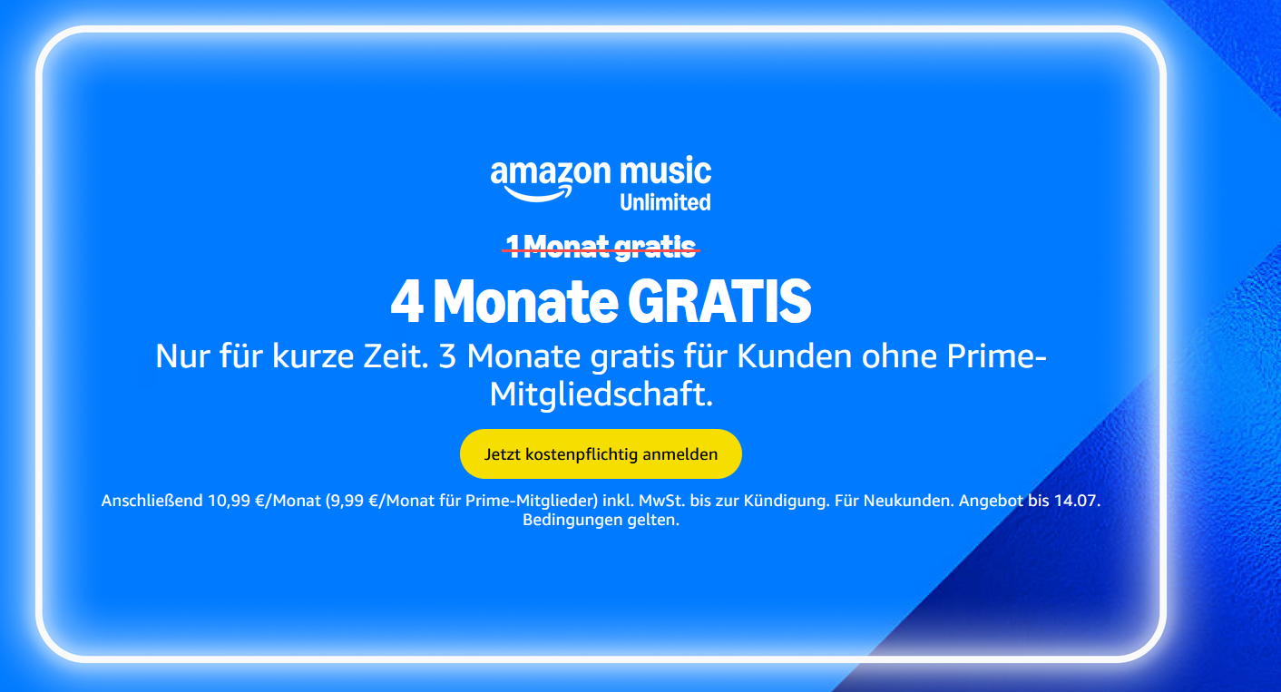 💥🎶 Amazon Pre Prime Day: 4 Monate Amazon Music Unlimited GRATIS (statt 40€) 💥
