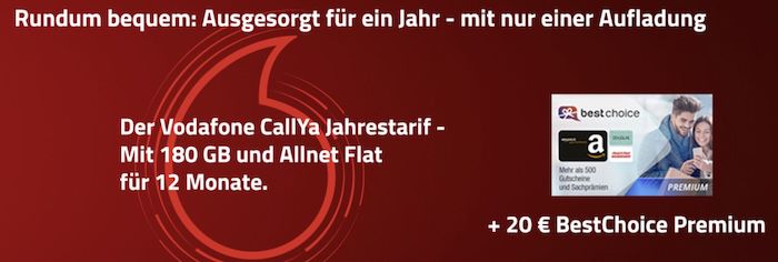 📱 Vodafone CallYa Jahrestarif mit 180GB 5G für 99,99€ + 30€ Bonus