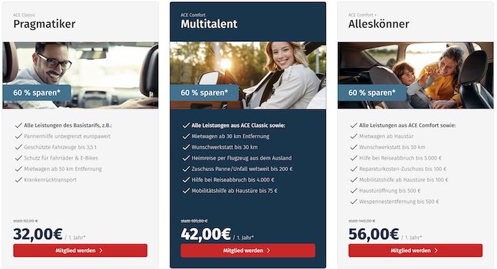 🚗 60% Rabatt auf die ACE Auto Club Europa Mitgliedschaft im 1. Jahr (Pannenhilfe)