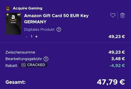 🤑 50€ Amazon Guthaben für 47,79€