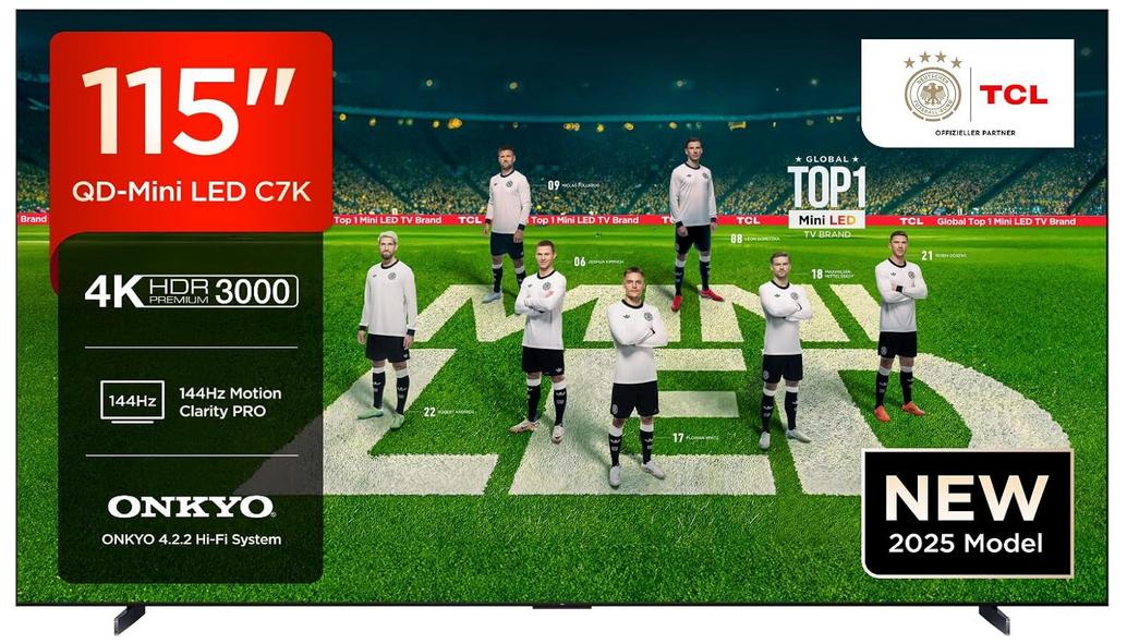 📺 TCL C7K   115 Zoll QD Mini LED Google TV 144Hz für 7.998€ (statt 8.999€)
