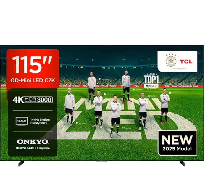 📺 TCL C7K – 115 Zoll QD-Mini-LED Google TV 144Hz für 7.998€ (statt 8.999€)