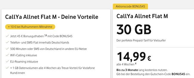KNALLER! 💰 10€ Gewinn für Euch 🔥 GRATIS 12 Wochen Vodafone CallYa 30GB + 10€ Bonus
