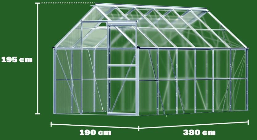 🍅🥒 Gardebruk Alu Gewächshaus (L,H,B): 380x190x195 cm für 269,95€ (statt 390€)