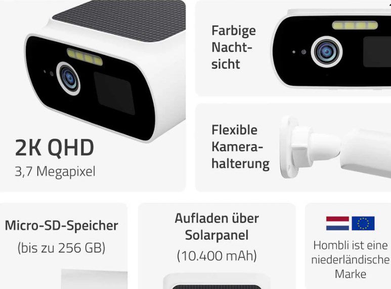Hombli Solar Cam 2K   Smarte Solar Kamera S o. W für 99,95€ (statt 121€)