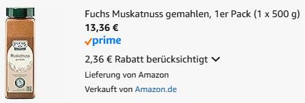 500g Fuchs Muskatnuss gemahlen ab 13,36€ (statt 24€)