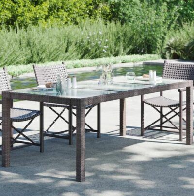 vidaXL Poly Rattan 190cm Gartentisch – gehärtetes Glas, in Braun für 102,99€ (statt 130€)
