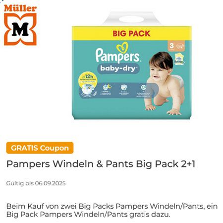 Wieder da! Couponplatz: 2x Big Packs Pampers Windeln/Pants kaufen, 1x gratis dazu