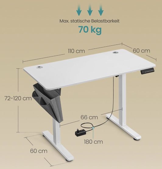 Songmics Höhenverstellbarer Schreibtisch (110 x 60) für 81,99€ (statt 100€)