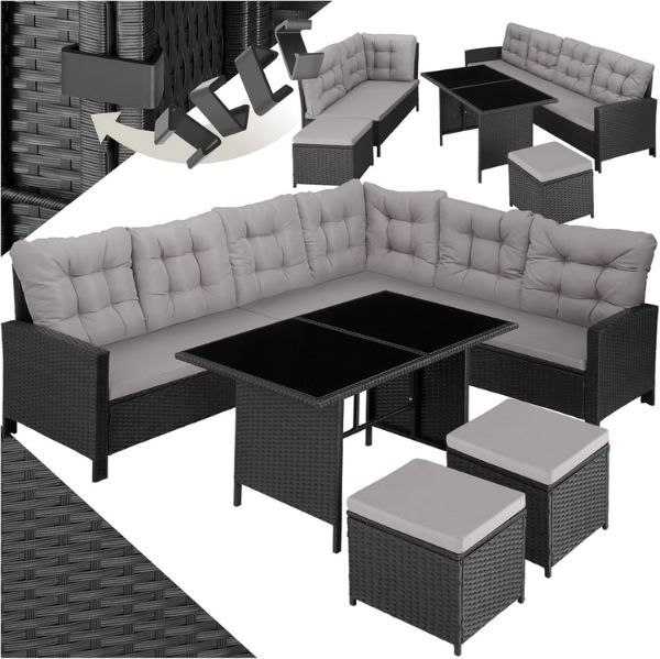 tectake Polyrattan Lounge Set mit Sofa, Hocker + Tisch für 466,66€ (statt 550€)