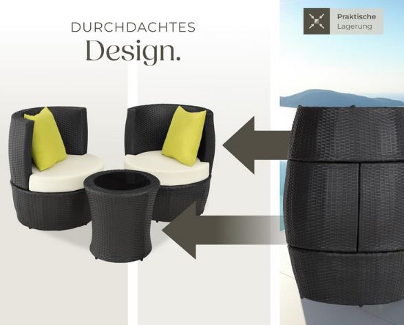 tectake Rattan Balkonmöbel Set für 2 Personen für 229,29€ (statt 261€)