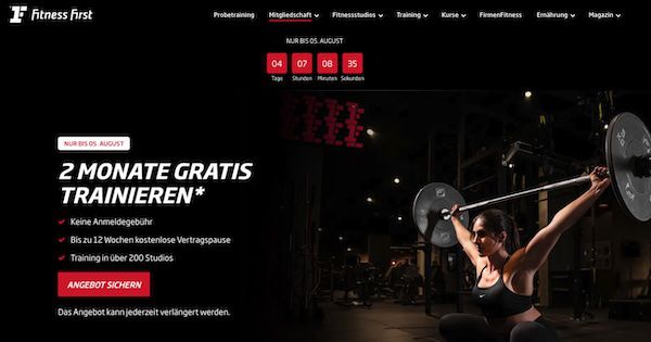 💪 Gratis Training in einem Fitness First Club   bis 5. August anmelden