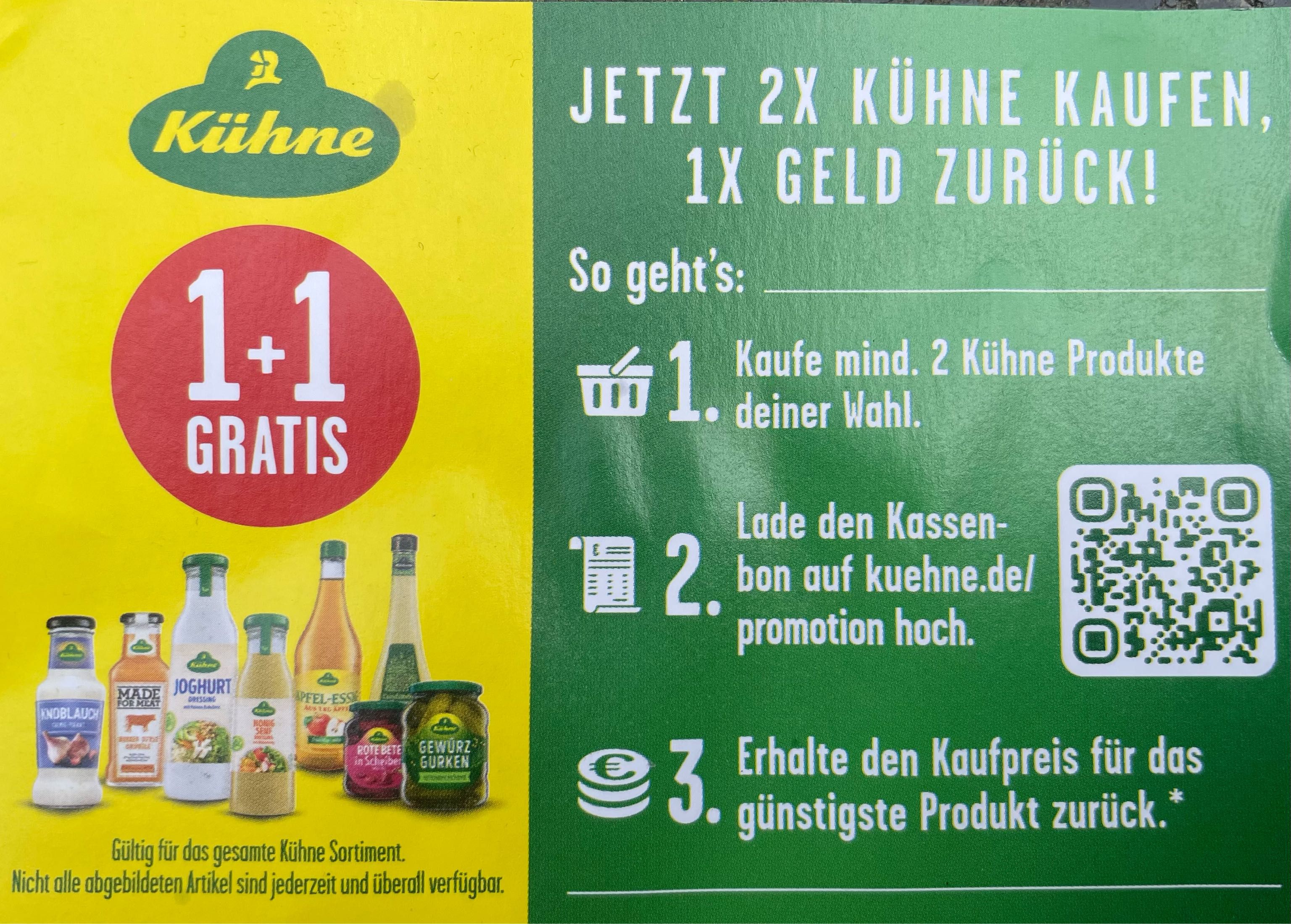 kühne cashback 1 + 1 gratis