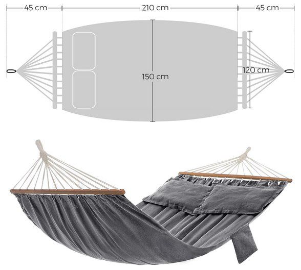 SONGMICS Hängematte mit 2 Holzstangen & Kissen (bis 300kg) für 29,99€ (statt 46€)