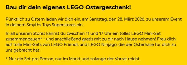 Gratis: LEGO Oster Event in den Smyths Toys Stores am 28. März 2026