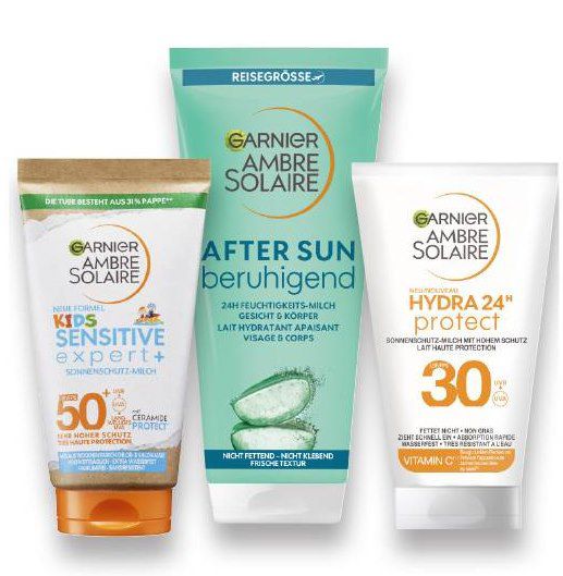 2 Garnier Ambre Solaire Produkte kaufen, 1 Mini Sonnenprodukt gratis dazu