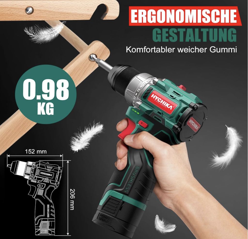 🔧🪛 ​HYCHIKA Bürstloser Akkuschrauber inkl. Akku & Ladegerät für 47,99€ (statt 60€)