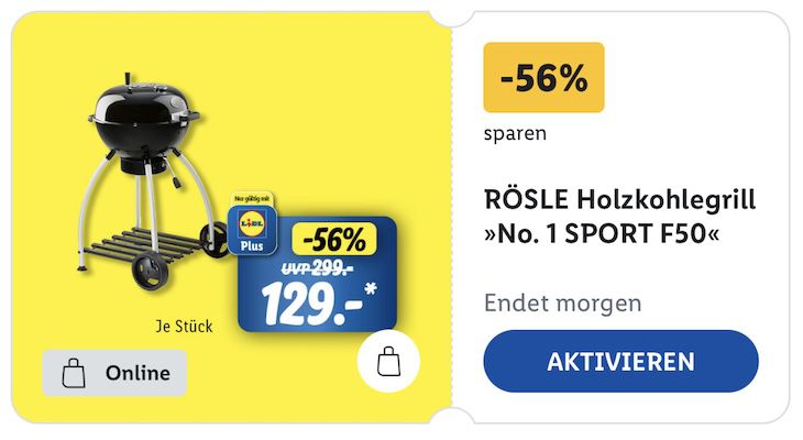 🔥🍖 RÖSLE No.1 Sport F50 Holzkohle Kugelgrill mit Ø 50 cm für 129€ (statt 149€)