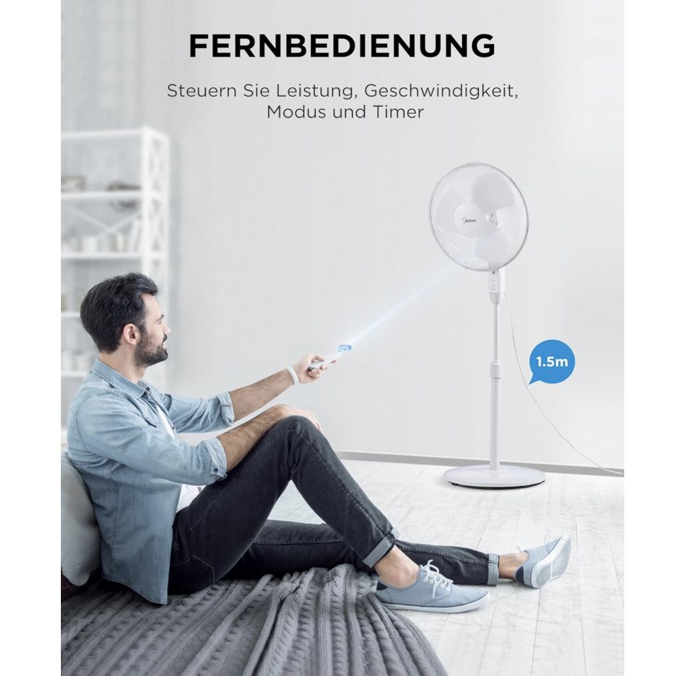 🌬️ Midea Bodenventilator mit Fernbedienung für 39,99€ (statt 50€)