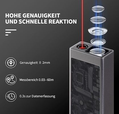 🔋📐 Hychika wiederaufladbares Entfernungs Messgerät mit bis 60m für 24,64€ (statt 29€)