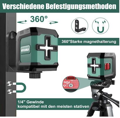 🚧📏🟢 HYCHIKA Kreuzlinienlaser mit 3 Helligkeitsstufen für 25,49€ (statt 30€)