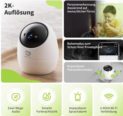🏡📹 Beans 2K Innenraum Sicherheitskamera mit 360° Ansicht für 17,59€ (statt 22€)