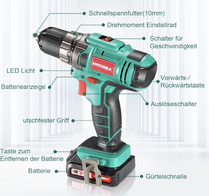 🔋🛠️🪛 Hychika E0004EU Akku Bohrschrauber für 35,90€ (statt 41€)