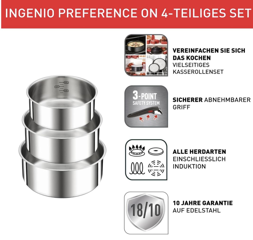 🍲👨‍🍳 Tefal Ingenio Preference On 4 tlg. Topfset für 51,42€ (statt 69€)